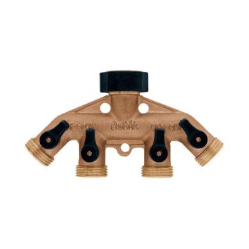 Orbit Brass Hose Manifold With Shut-off, 4-Hose Design