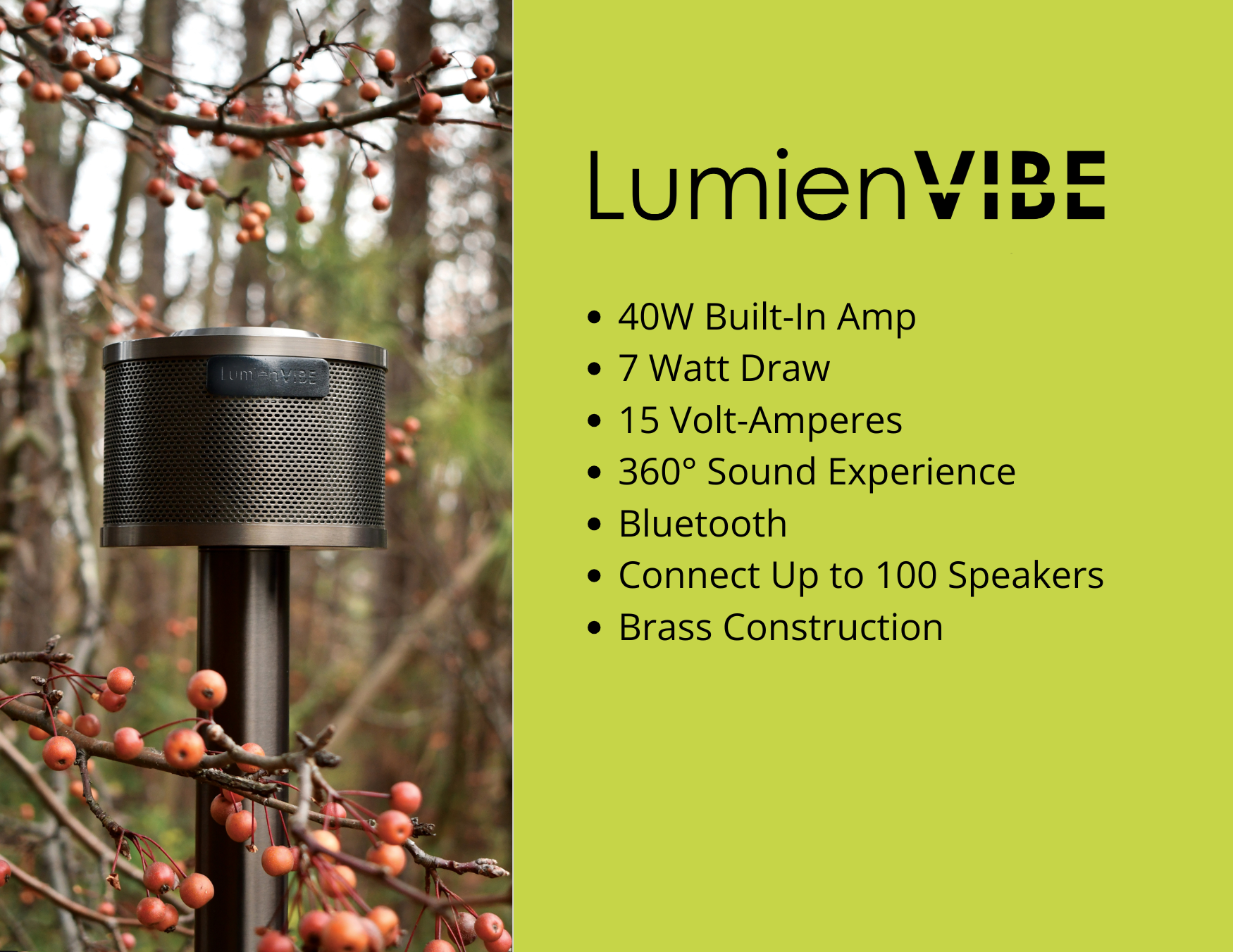 LumienVIBE Quick Connect System Speaker. The future of Landscape Sound with 40W Built-in Amp.